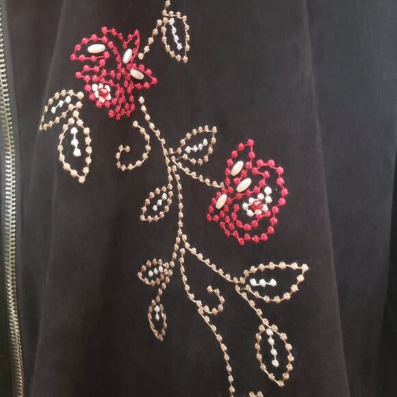 Napa Valley Jacket XL Black Floral Embroidered Beaded Full Zip - Picture 8 of 10
